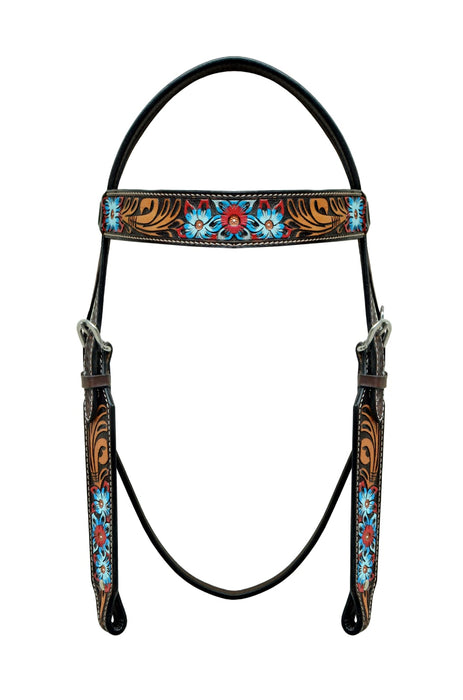 Horse Western Tack Floral Tooled Leather Browband Headstall Show Bridle 78AD17HB