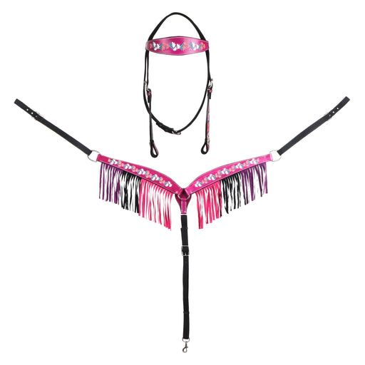 Horse  Western Floral Embroidered Bridle & Breast Collar Set Pink 78BT12B