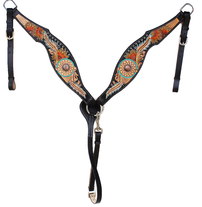 Horse Horse Western Floral Tooled One Ear Bridle & Breast Collar Set Brown 78FK01A