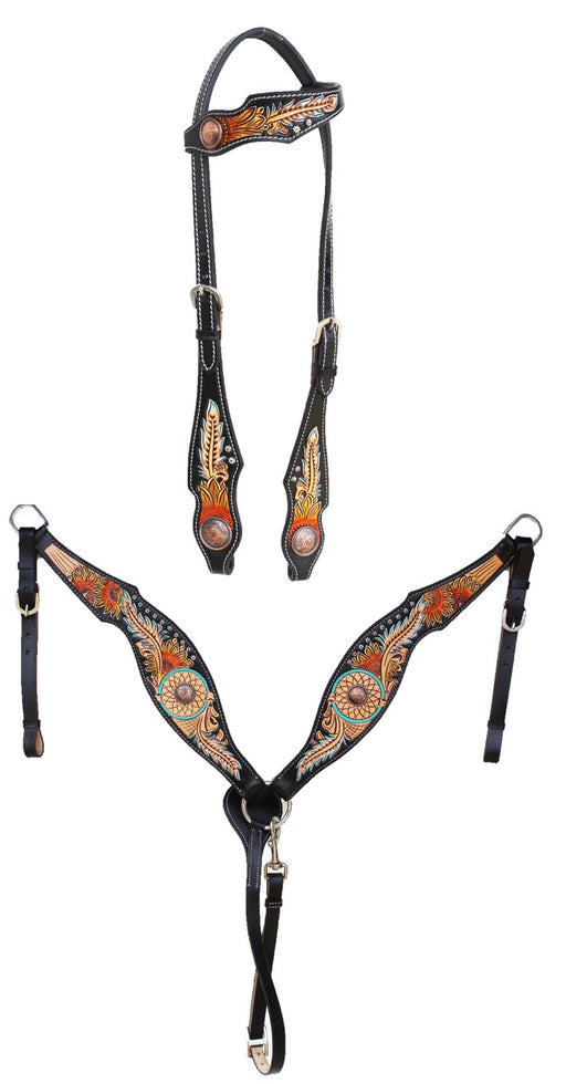 Horse Horse Western Floral Tooled One Ear Bridle & Breast Collar Set Brown 78FK01A