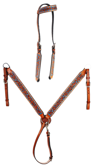Horse Floral Tooled Browband Bridle & Breast Collar Set