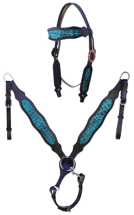 Horse Floral Tooled Browband Bridle & Breast Collar Set