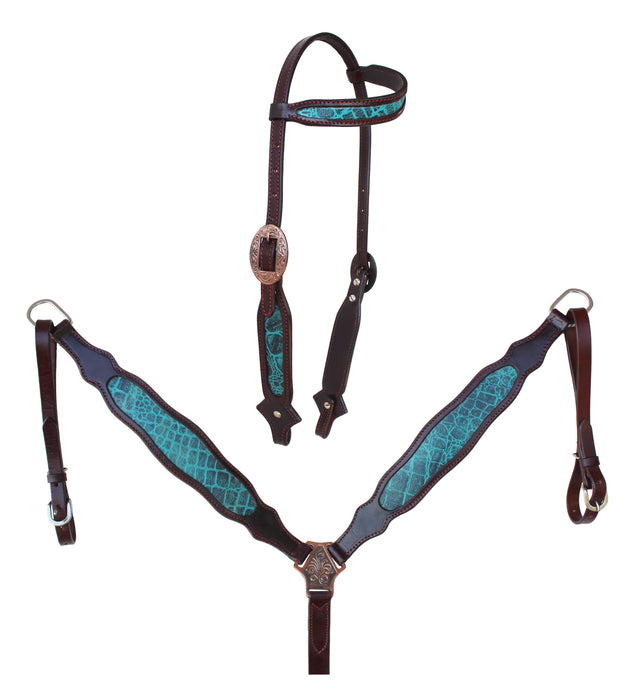 Horse Floral Tooled Browband Bridle & Breast Collar Set