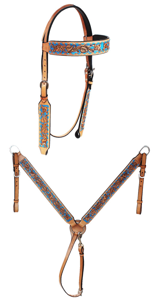 Horse Western Floral Browband Bridle & Breast Collar Set Turquoise 78FK07B