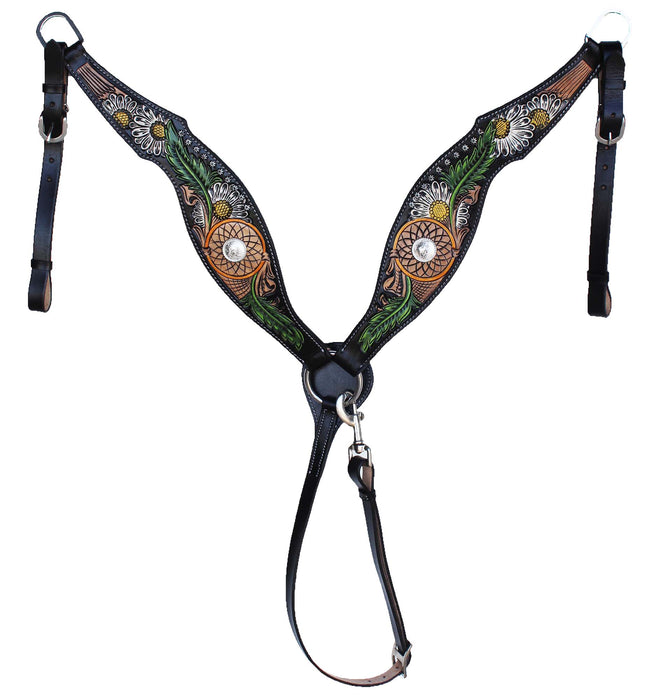 Horse Western  Dreamcatcher Daisy Tooled Headstall Bridle & Breast Collar Set 78FK10B