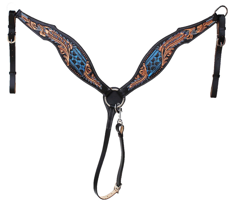 Horse Horse Western Feather Tooled One Ear Bridle & Breast Collar Set Blue 78FK15A