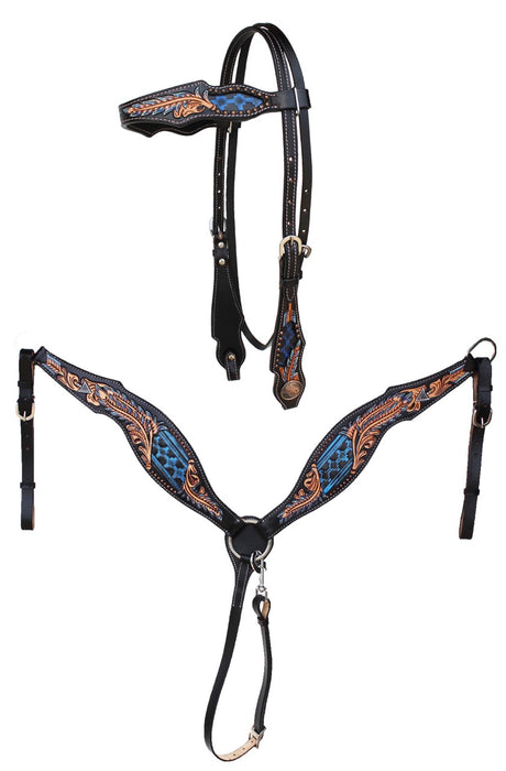 Horse Floral Tooled Browband Bridle & Breast Collar Set