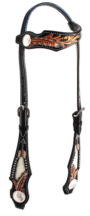 Horse Horse Western Feather Tooled One Ear Bridle & Breast Collar Set Hair-On 78FK16A