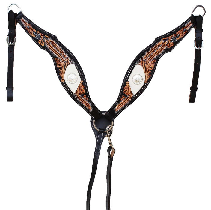 Horse Horse Western Feather Tooled One Ear Bridle & Breast Collar Set Hair-On 78FK16A