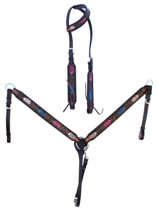 Horse Western Tooled Leather Headstall Bridle Breast Collar Tack Set 78FKsetY21