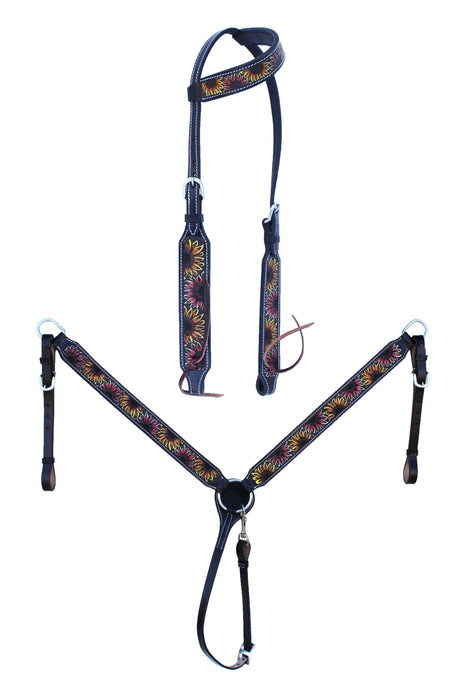 Horse Western Tooled Leather Headstall Bridle Breast Collar Set 78FK17setY21