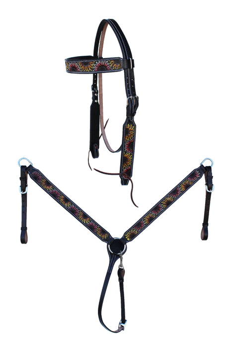 Western Brown Leather Tack Set of Headstall and Breast Collar