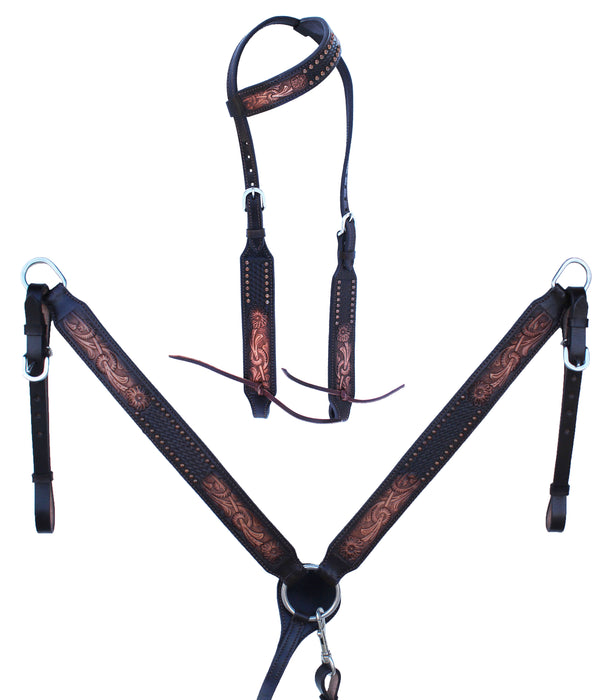 Horse Western Tooled Leather Headstall Bridle Breast Collar Tack Set 78FKsetY21