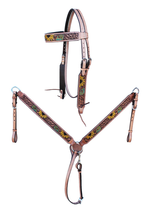 Horse Western Tooled Leather Headstall Bridle Breast Collar Tack Set 78FKsetY21