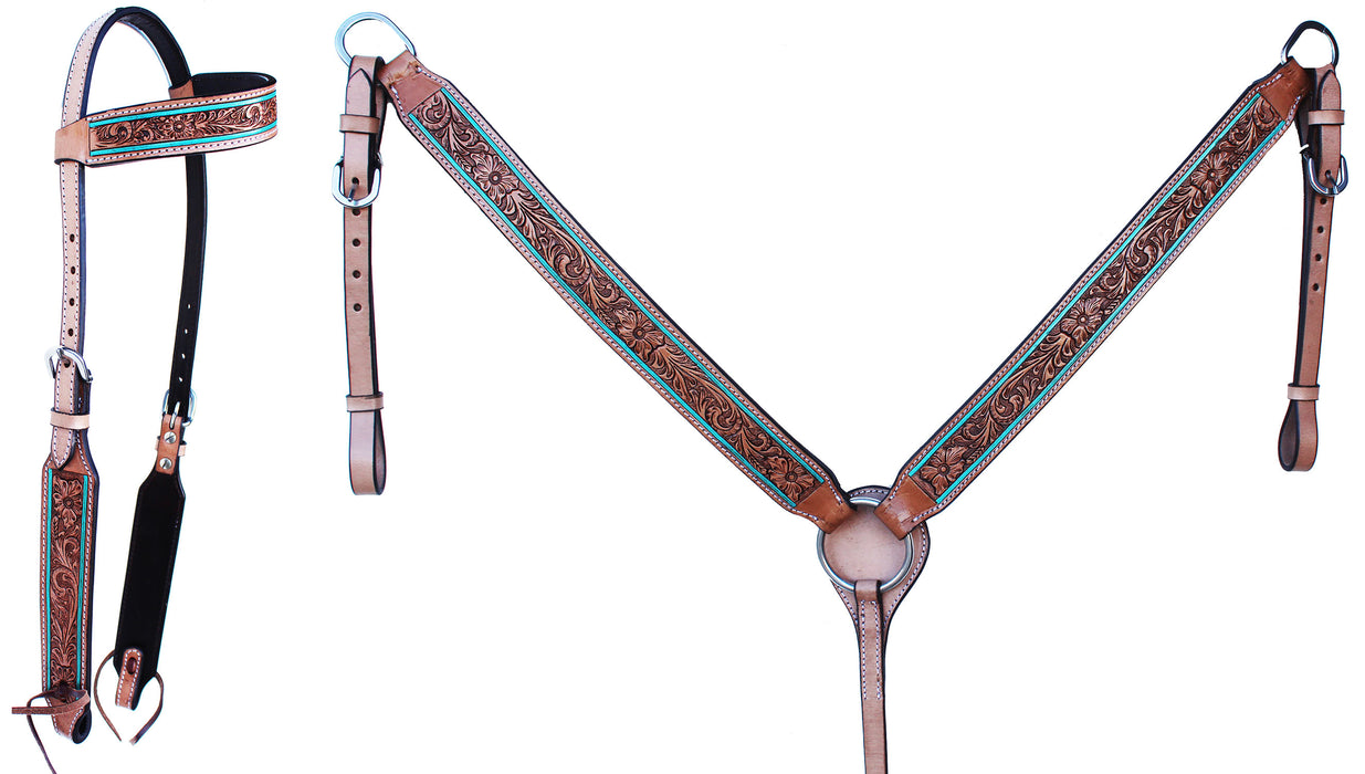 Horse Western Tooled Leather Headstall Bridle Breast Collar Tack Set 78FKsetY21