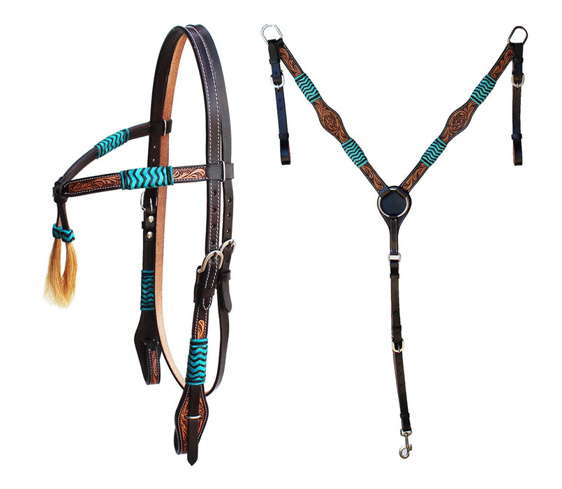 Horse Western Tooled Leather Headstall Bridle Breast Collar Tack Set 78FKsetY21