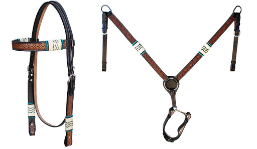 Horse Western Tooled Leather Browband Headstall Breast Collar Bridle 78FK25B