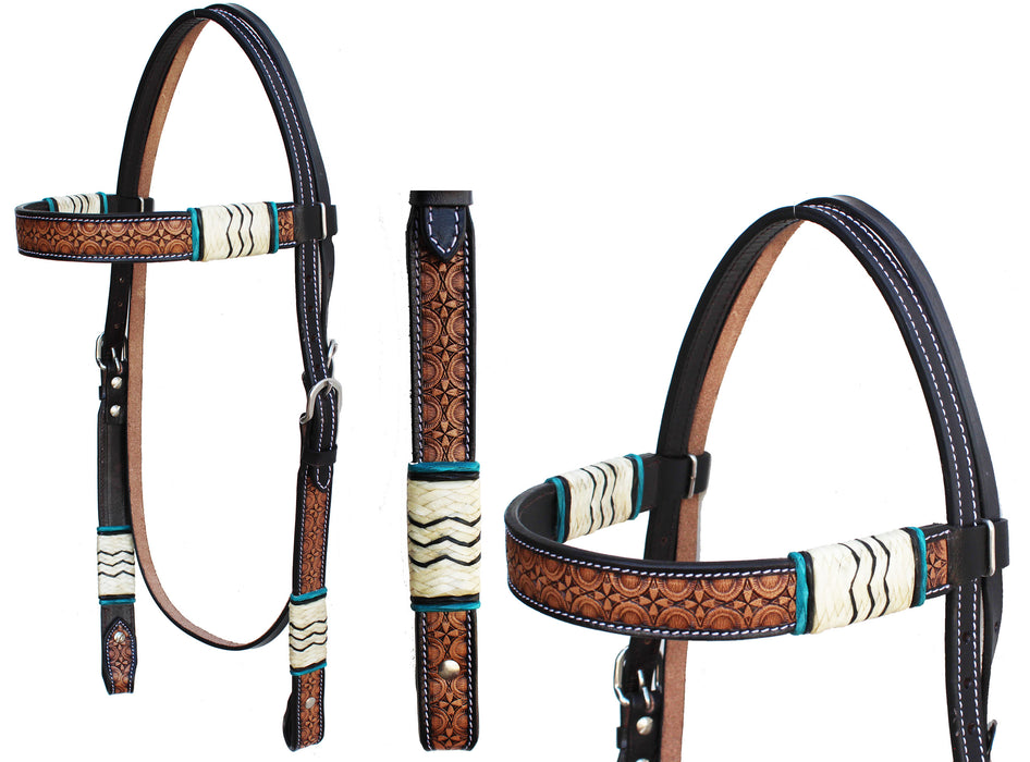 Horse Western Tooled Leather Browband Headstall Bridle 78FKHB