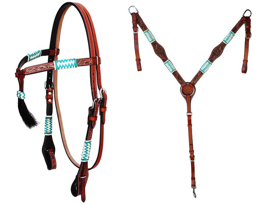 Horse Western Tooled Leather Headstall Bridle Breast Collar Tack Set 78FKsetY21