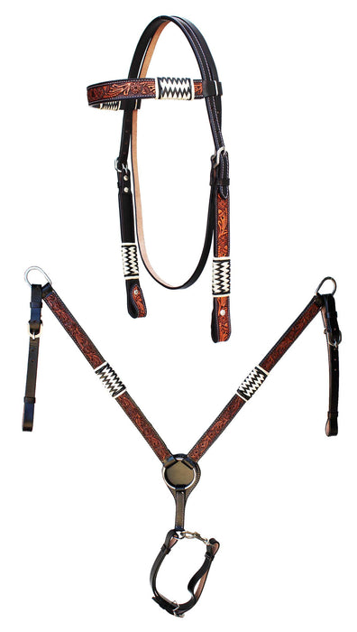 Horse Western Tooled Leather Headstall Bridle Breast Collar Tack Set 78FKsetY21
