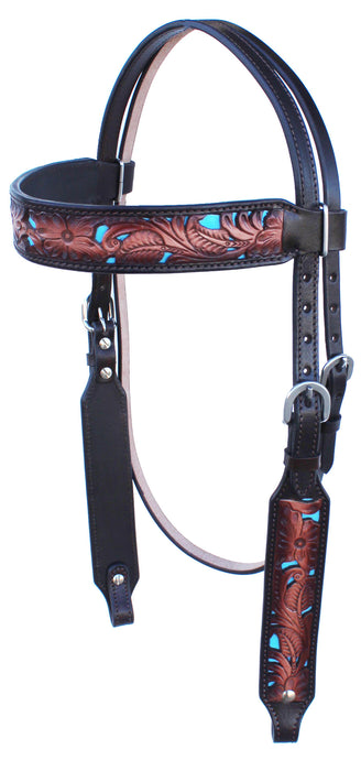 Horse Floral Tooled Turquoise Inlay Bridle & Breast Collar Set 78FK29