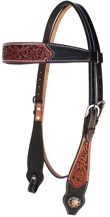 Horse Floral Basket Weave Tooled Bridle & Breast Collar Set 78FK31A