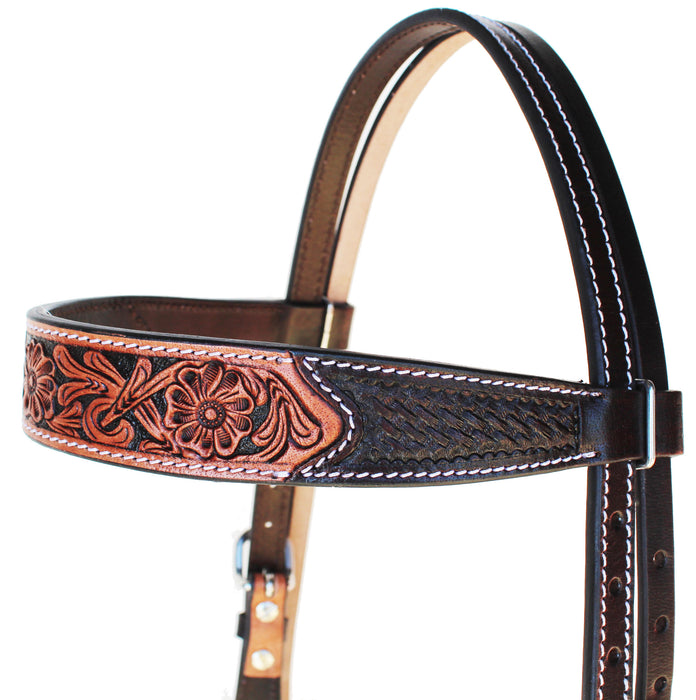 Horse Floral Basket Weave Tooled Bridle & Breast Collar Set 78FK31A