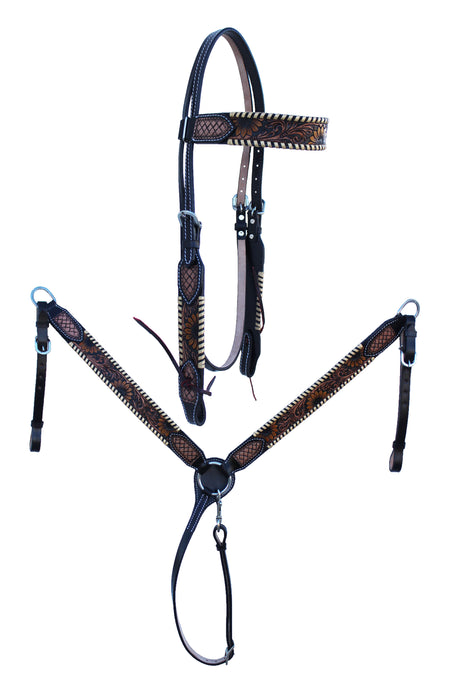 Horse Floral Tooled Browband Bridle & Breast Collar Set