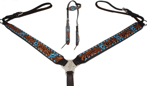 Horse Western Floral Tooled Laced One Ear Tack Set Bridle Breast Collar78HR01A