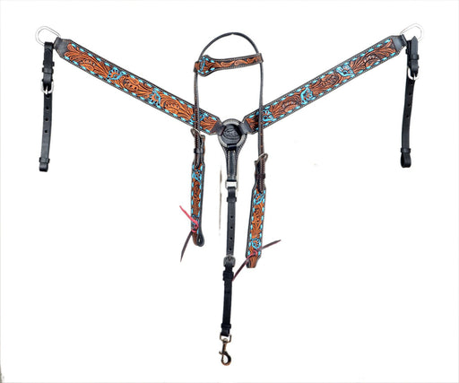 Horse Western Floral Tooled Laced One Ear Tack Set Bridle Breast Collar78HR01A