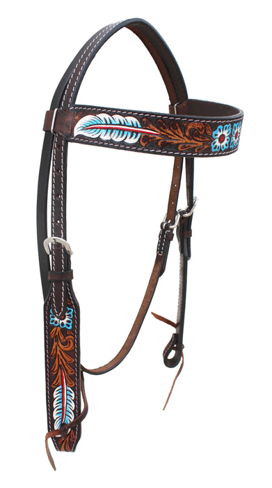 Horse Western Floral Tooled Laced Browband Tack Bridle Headstall 78HR03HB