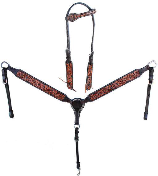 Horse Western Floral Tooled Laced One Ear Tack Set Bridle Headstall Breast Collar  78HR04A