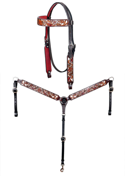 Horse Western Leather Tooled Headstall Bridle Breast Collar Tack Set 78HRBrowbandSet