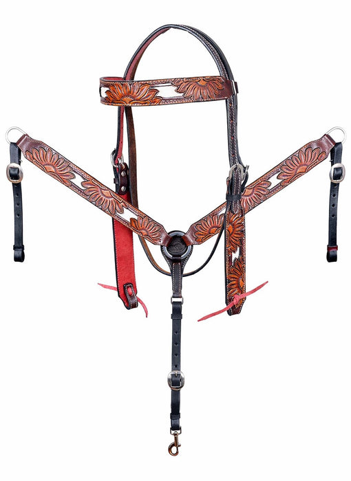 Horse Western Leather Tooled Headstall Bridle Breast Collar Tack Set 78HRBrowbandSet