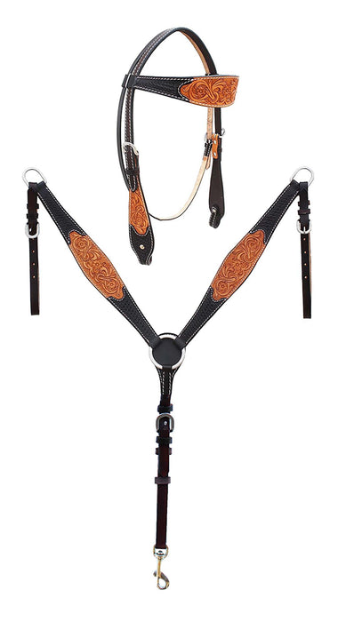 Horse Western Leather Tooled Headstall Bridle Breast Collar Tack Set 78HRBrowbandSet