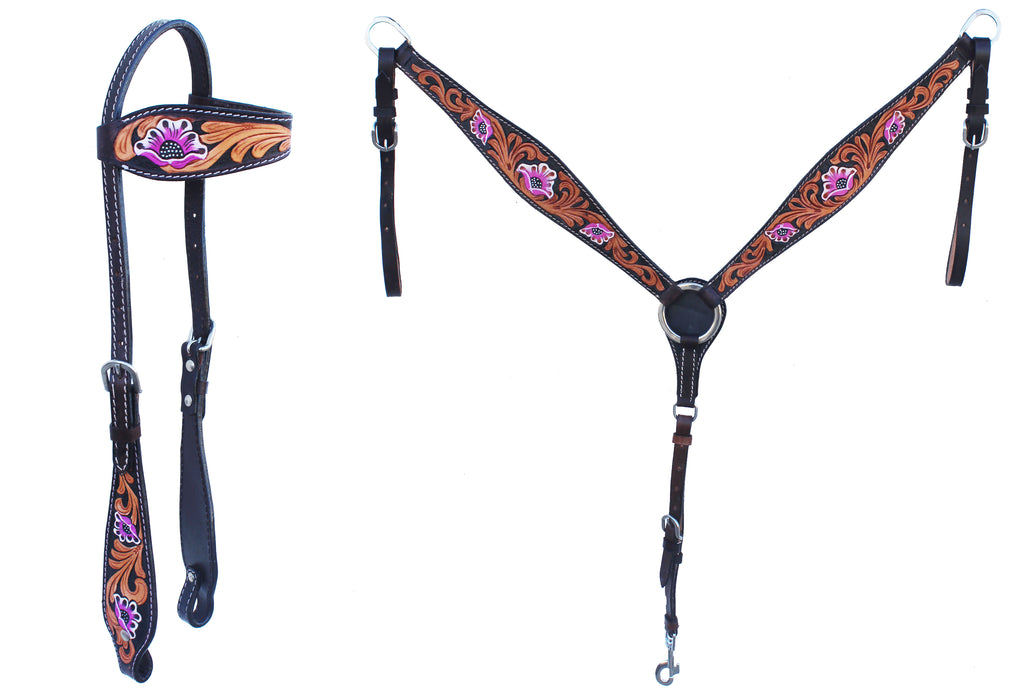 Horse Horse Western Tack Floral Headstall Bridle & Breast Collar Tack Set 78HR23A