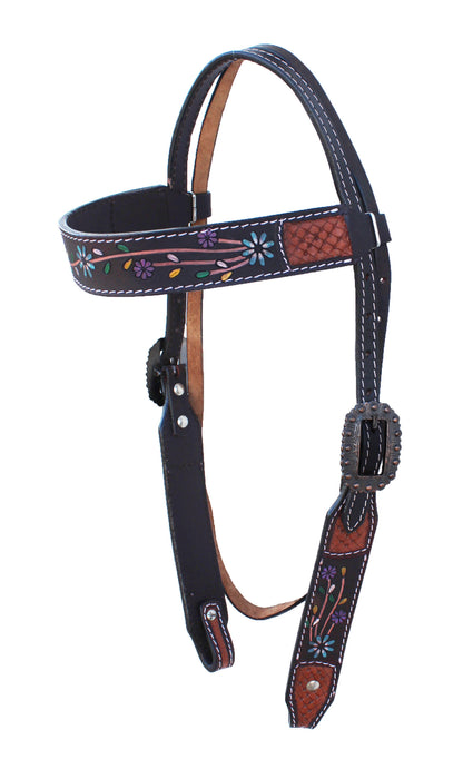 Horse Western Floral Tooled Browband Bridle & Breast Collar Tack Set 78HR25B