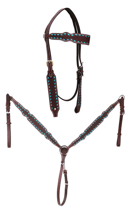 Horse Western Leather Tooled Headstall Bridle Breast Collar Tack Set 78HRBrowbandSet