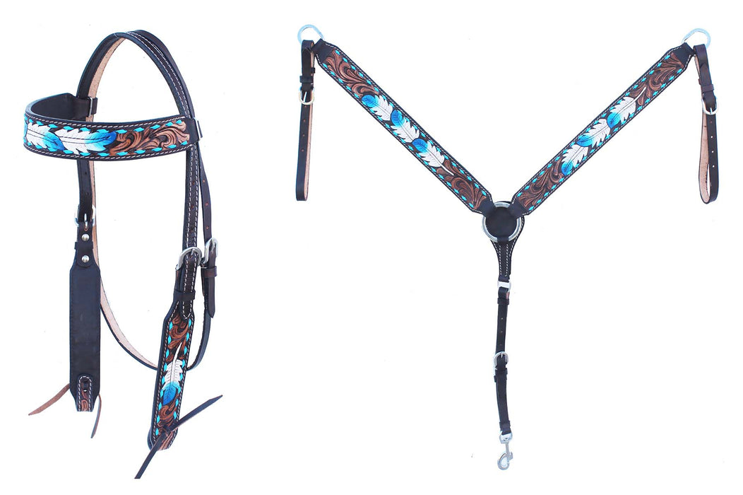 Horse Western Leather Tooled Headstall Bridle Breast Collar Tack Set 78HRBrowbandSet