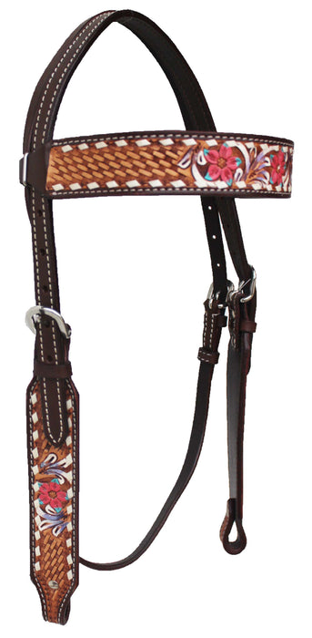 Horse Western Leather Tooled Headstall Bridle Breast Collar Tack Set 78HRBrowbandSet