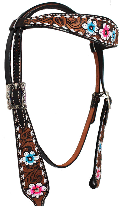 Horse Western Floral Tooled Browband Bridle & Breast Collar Tack Set 78HR37B