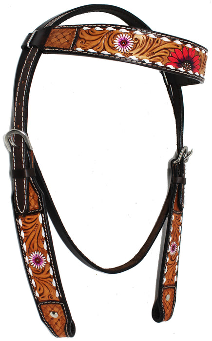 Horse Western Floral Tooled Browband Bridle & Breast Collar Tack Set 78HR38B