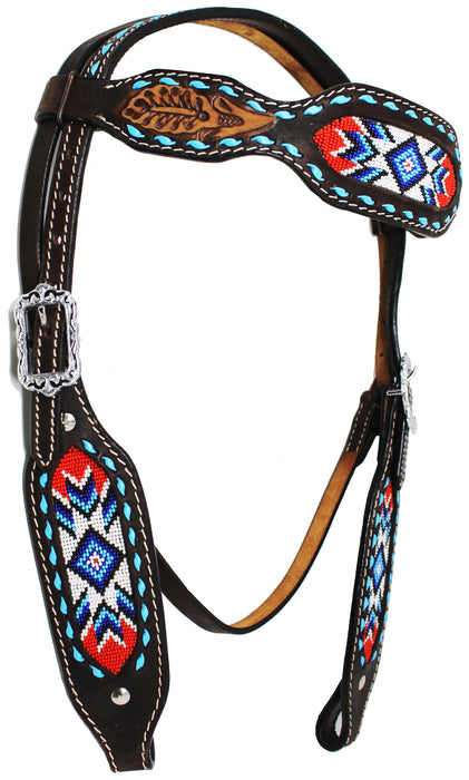 Horse Western Floral Beaded Leather Bridle Headstall Breast Collar Tack 78HR41B