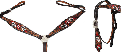 Horse Western Floral Tooled Browband Bridle & Breast Collar Tack 78HR47B