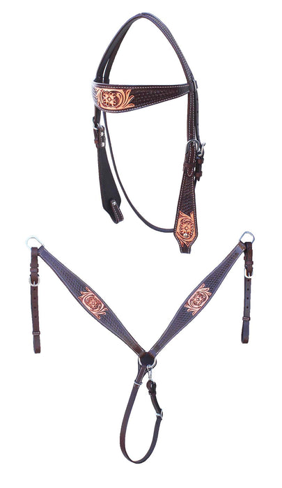 Horse Western Leather Tooled Headstall Bridle Breast Collar Tack Set 78HRBrowbandSet