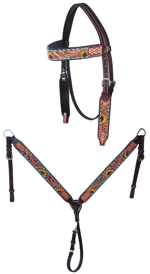 Horse Horse Western Tack Sunflower Headstall Bridle & Breast Collar Tack Set 78HR66B