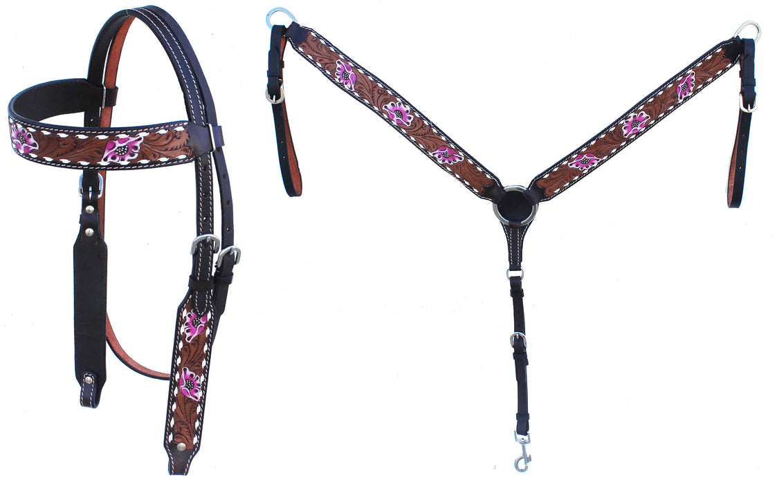 Horse Horse Western Tack Floral Headstall Bridle & Breast Collar Tack Set 78HR68B