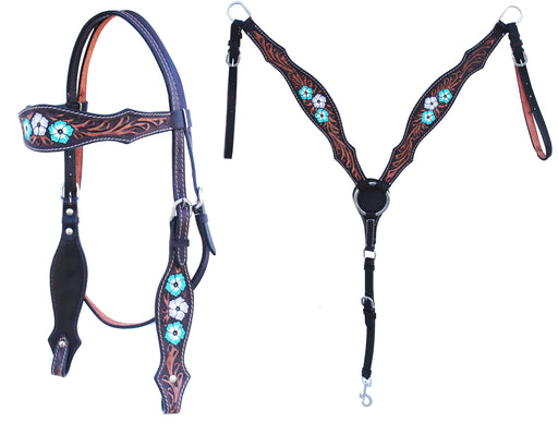 Horse Horse Western Tack Floral Headstall Bridle & Breast Collar Tack Set 78HR69B