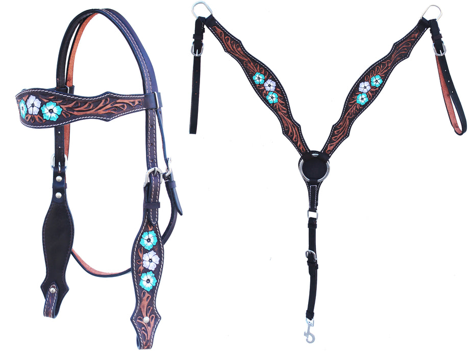 Horse Horse Western Tack Floral Headstall Bridle & Breast Collar Tack Set 78HR69B
