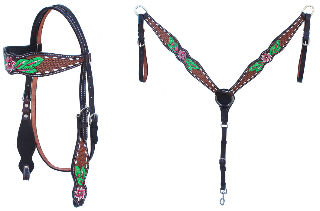 Horse Horse Western Tack Floral Headstall Bridle & Breast Collar Tack Set 78HR71B